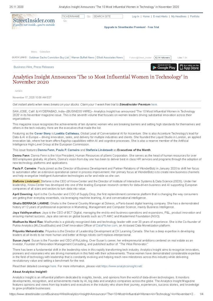 2020-11-17_Streetinsider.com_Analytics Insight Announces ‘The 10 Most Influential Women in Technology’ in November 2020_Seite_1